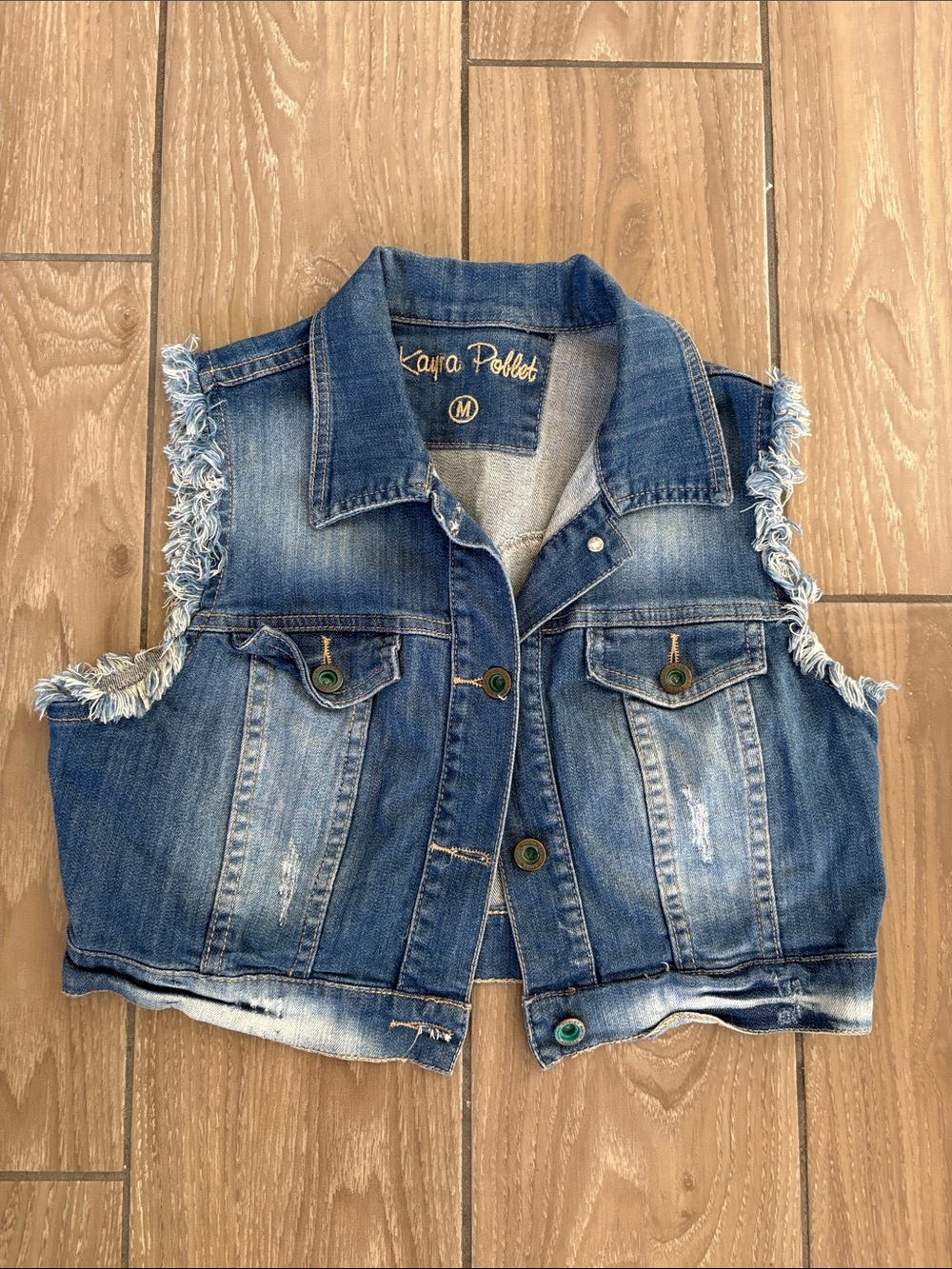 Kayra Poblet cropped Frayed Sleeveless Blue Denim Jean Vest Made in Peru Medium